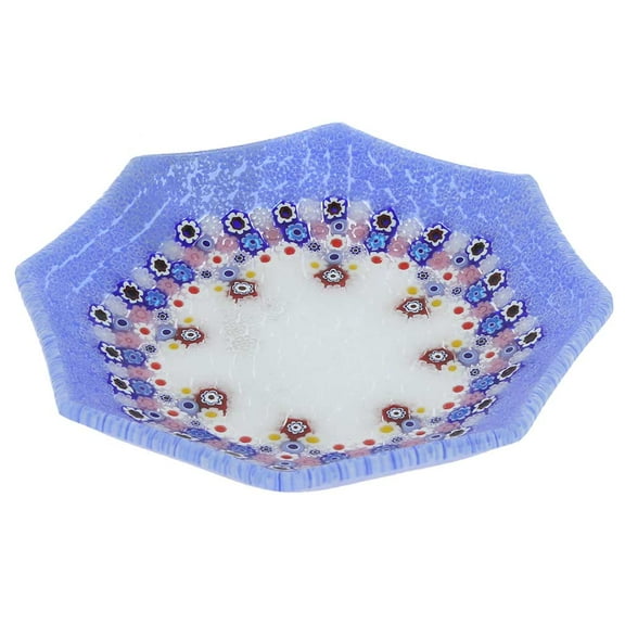 GlassOfVenice Murano Millefiori Octagonal Plate - Periwinkle