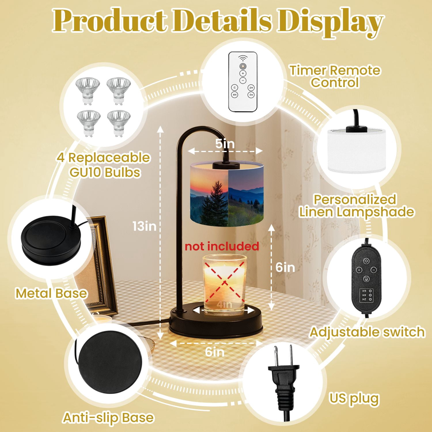 Candle Warmer Lamp with Timer Dimmer Misty Rolling Mountain Just Before Sunrise Great Smoky Mountains Candle Lamp Warmer for Jar Candle with 4 Bulbs Gifts for Women House Warming Gifts