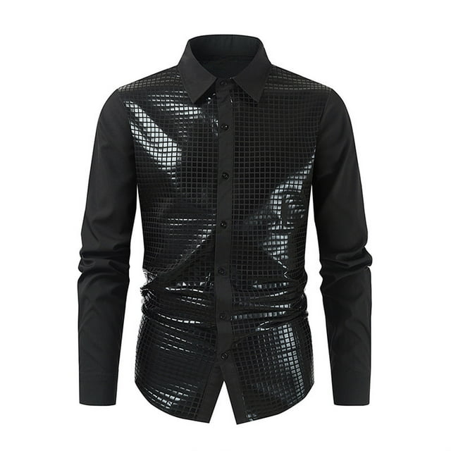 Dvkptbk Men Formal With Sequin Buckle Shirt With Collar Bright Face Short Sleeved Collar Shirt