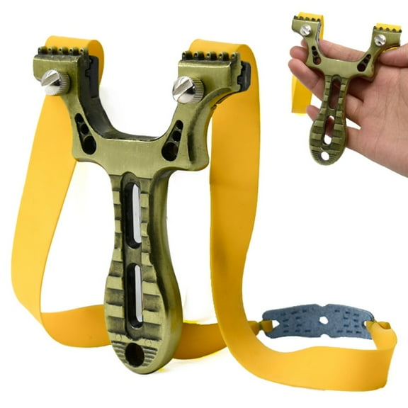 Runzkzy Slingshot Alloy Flat Leather Fast-pressing Slingshot Fiber Optic Aiming Point Catapult Outdoor Athletic Toys