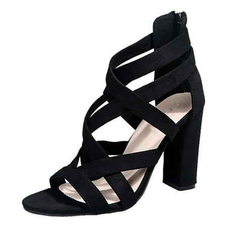 

Puawkoer Sandals Zipper Breathable Fashion Heels Toe Casual Women Open Women s high heels womens shoes 42 Black