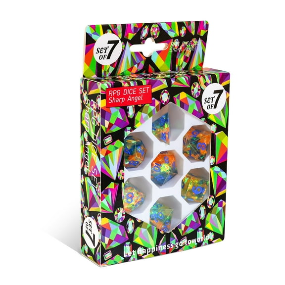 SWAJUJA DND Polyhedral Dice Set Iridescent Plating Transparent Handmade Sharp Edge with Gift Case 7-Piece