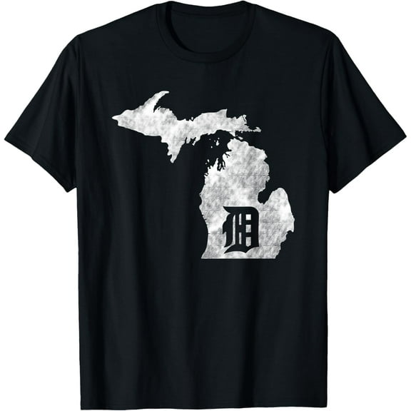 Detroit Michigan - Motor City, Midwest “D” Mitten T-ShirtMen's and women's gift, black and white T-shirt, size: Extra large S-4XL