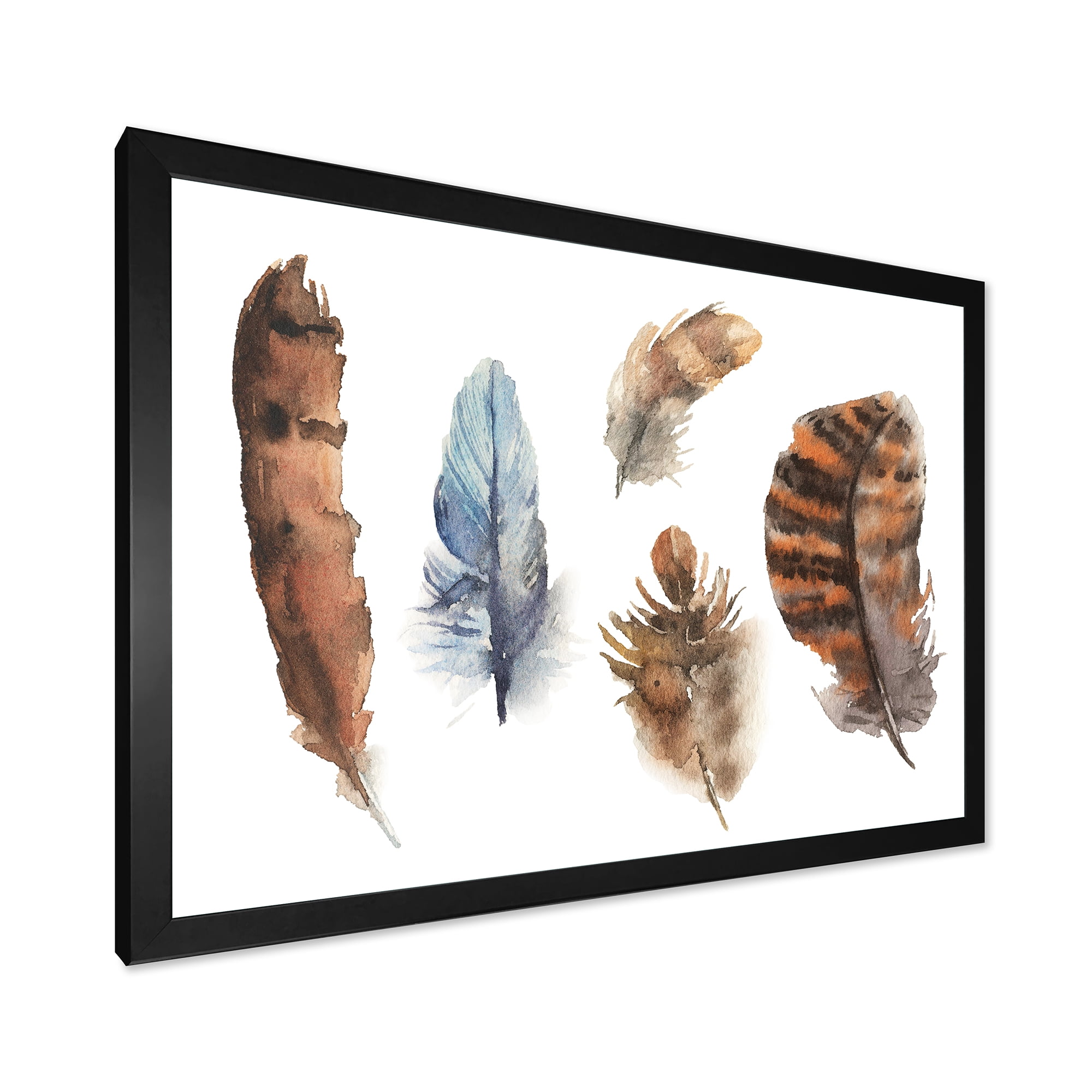 Designart 'Ethnic Boho Feathers In Earth Tones On White' Bohemian & Eclectic Framed Art Print