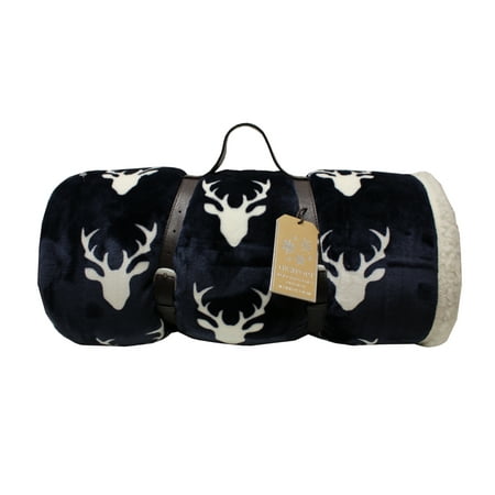Northpoint Nordic Soft Sherpa Full/Queen Bed Blanket, Blue Stags