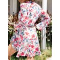 thumbnail image 4 of Asyoly Womens Dresses Boho Floral Print Ruffles Lantern Sleeve Button Down Swing Mini Dress Tie Waist Shirt Dresses, 4 of 7