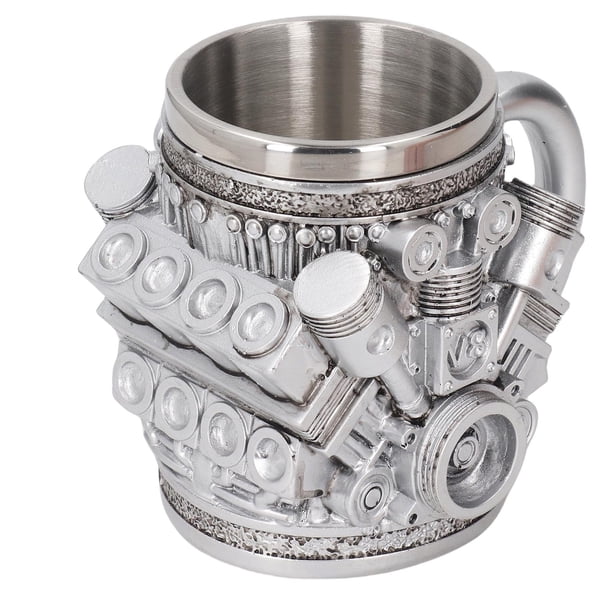 Taza De Acero Inoxidable Motores, V8 Y V6 3D Motor Taza De Café Creativo Personalizado De Acero Inoxidable Con Asa Aislante Para Los Entusiastas Del Automóvil, Padre