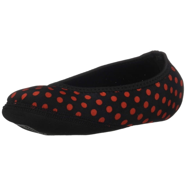 Nufoot Ballerines Pantoufles pour Femmes, Pantoufles de Voyage, Chaussettes de Yoga, Chaussures d'Intérieur, Noir avec Pois Rouges, Grand