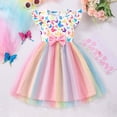 thumbnail image 1 of Robe Fille Tout-Petit Bébé Filles Été Manches Volantées Robe Décontractée Robe Princesse en Maille avec Nœud Robe pour Enfants Blanc 2 Ans-3 Ans, 1 of 4