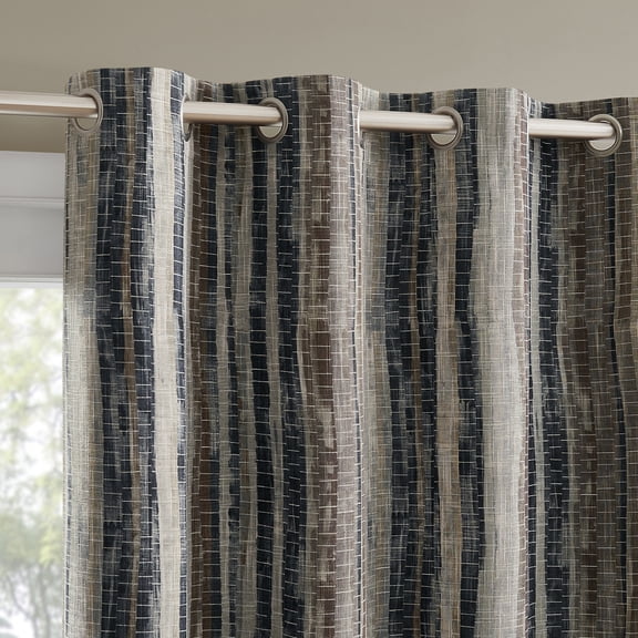 Sun Zero Avila Abstract Stripe 100% Blackout Grommet Curtain Panel, 50"W x 84"L, Slate Blue Multicolor