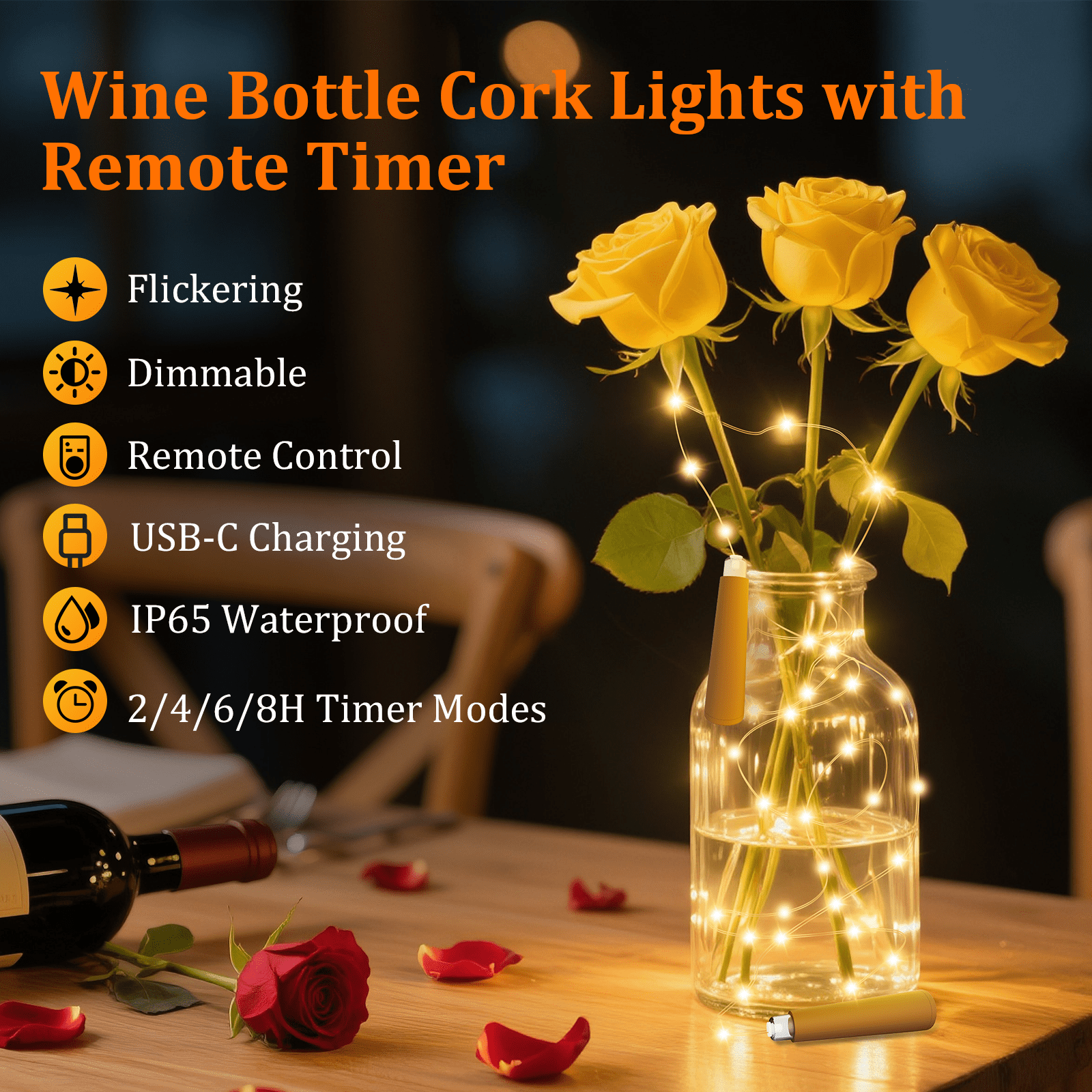 PChero 6Pack Rechargeable Wine Bottle Lights with Cork & Remote, 6.6ft 20 LED Mini Fairy String Lights Battery Operated with Charging Cable, Waterproof Cork Lights for Wedding Christmas, Warm White