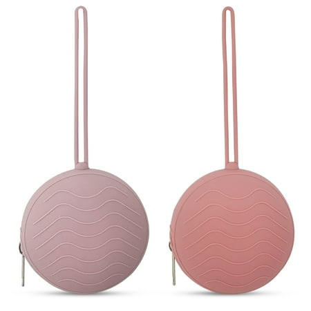 HippoBaby Silicone Pacifier Holder, Portable Wipeable Case with Zipper, 2 Pack (Rose Water/Flamingo)
