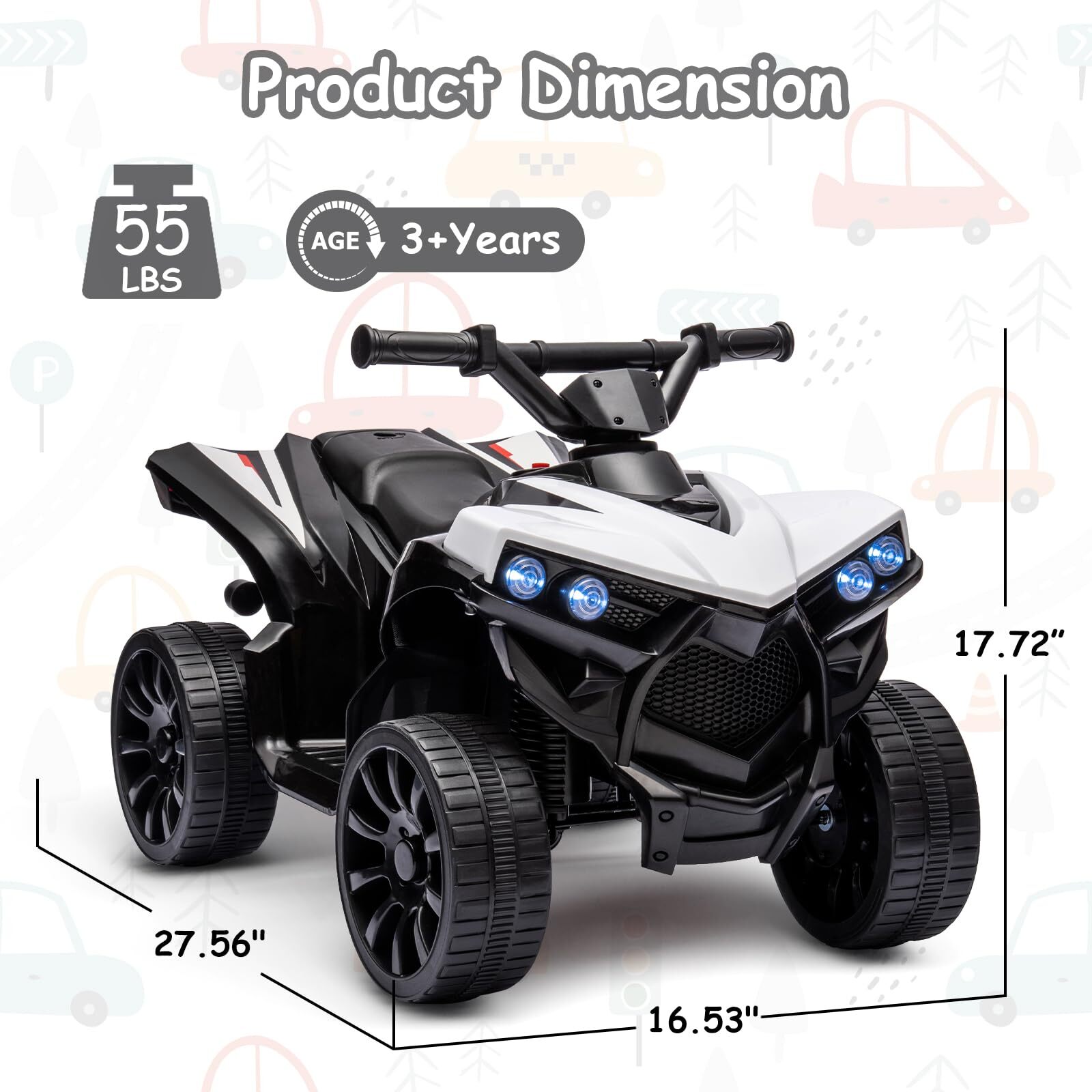 Kids ATV 4 Wheeler,6V Ride-On ATV Car Toy for Children Ages 1-5, 1.8 Mph Max Speed, Music,Led Lights,Electric Vehicle Quad Car for Kids