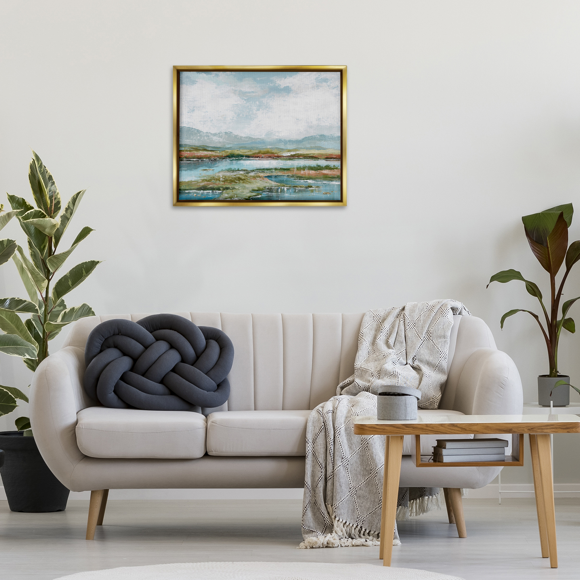 Stupell Industries Modern Paint Landscape Landscape Painting Gold Floater Framed Art Print Wall Art, 31 x 25