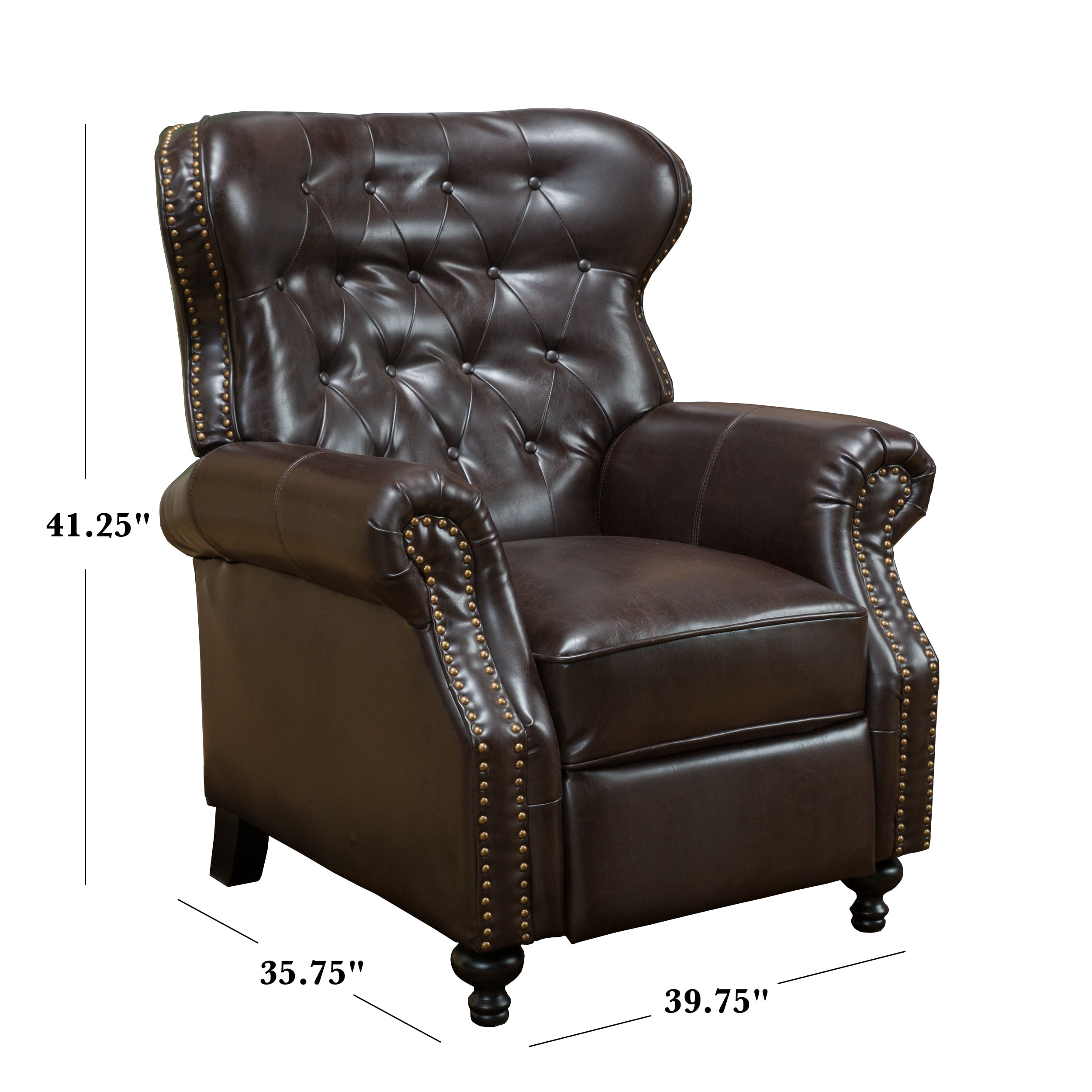 Noble House Wheaton Standard Reconstituted Bycast Bonded Leather Wingback Recliner, Brown