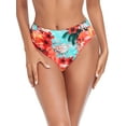 thumbnail image 6 of Relleciga Women's Blue Floral High Cut High Waisted Bikini Bottom Size Large, 6 of 8