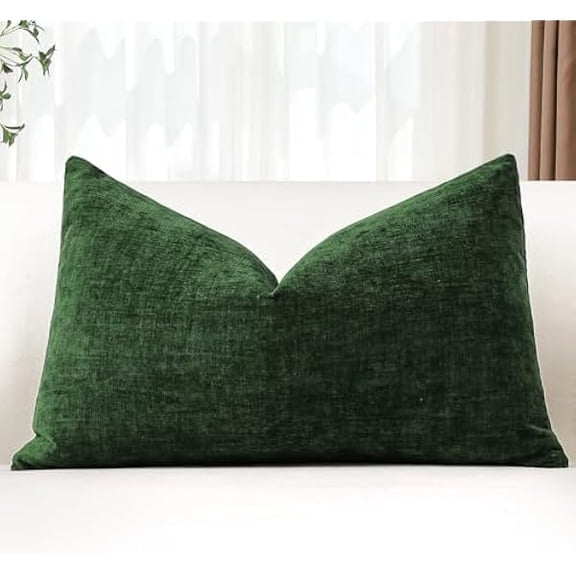 Eryueer Chenille Cushion Covers 40x60 cm Soft Green Decorative Throw Pillow Covers 16x24 Inch Lumbar Cushion Case Solid Pillowcases for Couch Sofa Living Room Bed Home Decor (Green)