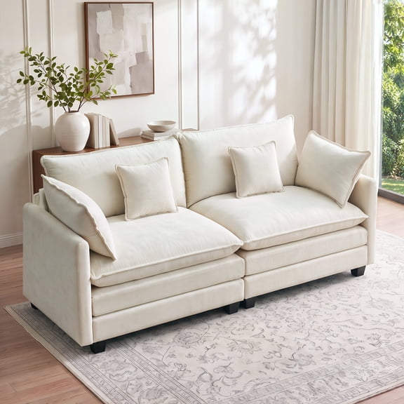 Daeorio 78" Modular Sectional Sofa,Chenille Upholstered Loveseat Cloud Couch Deep Seat with Pillows for Living Room Bedroom Apartment(Biege)