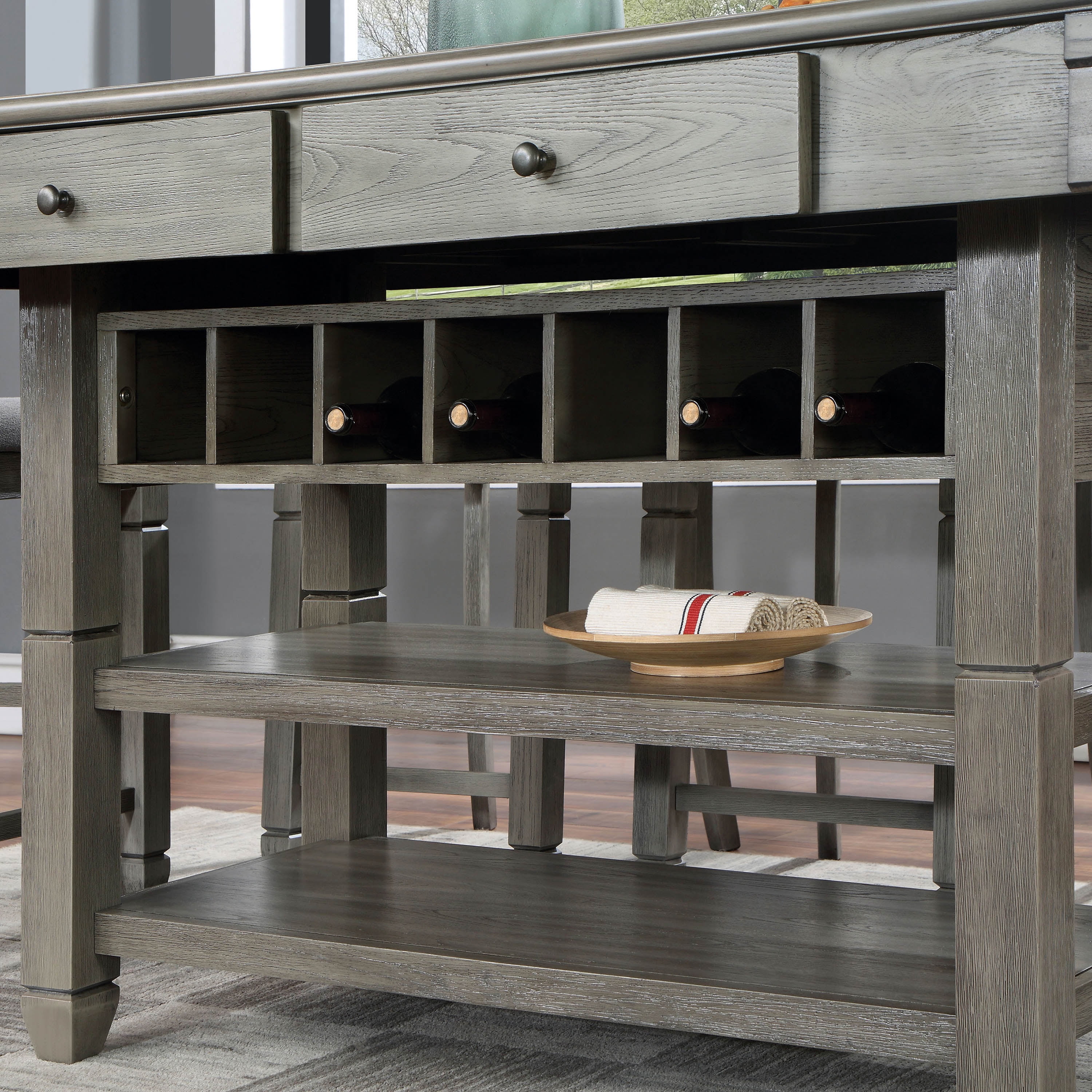Furniture of America Wood Wine Rack Counter Height Table 40.00 inch Rectangle Dining Table Grey