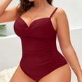 thumbnail image 2 of Cmfcve Women's Plus Size One Piece Swimsuits Front Twist Tummy Control Swimwear V Neck Shirred Bathing Suit, 2 of 5