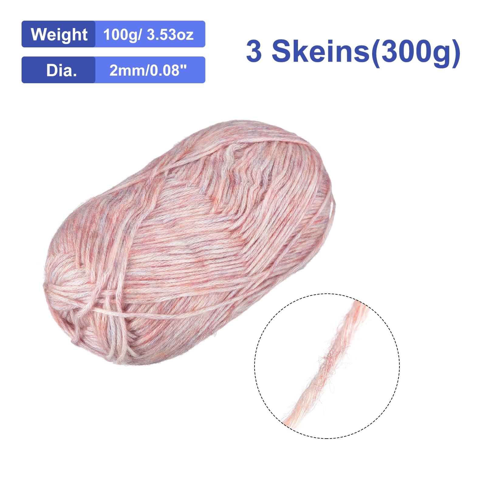 300g/ 10.6oz Cotton Sparkle Yarn, 3 Skeins Soft Crochet Yarns for Beginner Knitting Crafting Pink