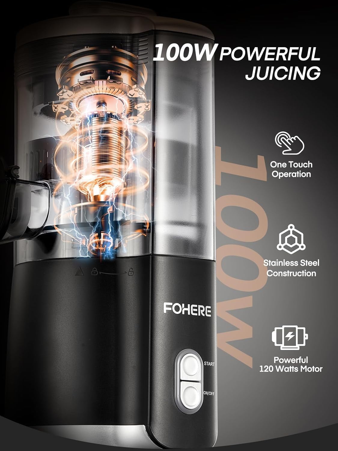 Electric Citrus Juicer with 2 Cones, Hand- Automatic Orange Squeezer for Lemon Grape Pomegranate, Quiet Motor