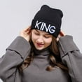 thumbnail image 3 of Winter Warm Beanies Knit King Queen Printed Hat Embroidery Cap For Men Women, 3 of 10