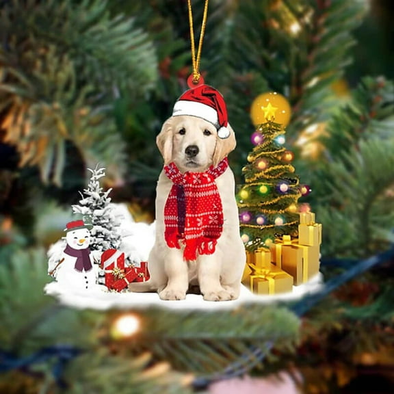 Acrylic 2D FLAT Holiday Tree Decoration Golden Retriever Christmas Ornament SM002