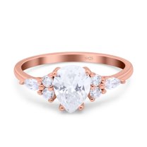 Rose Tone, Simulated Cubic Zirconia Size-10 Teardrop Pear Art Deco Wedding Bridal Engagement Ring 925 Sterling Silver