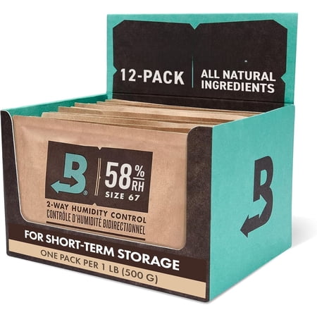 58% Two-Way Humidity Control Packs For Storing 1 lb - Size 67 - 12 - Absorbers for Storage Containers - Humidifier Packs - Individually Wrapped Hydration Packets