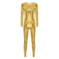 thumbnail image 3 of Mufeng Women's Shiny Metallic Long Sleeve Bodycon Jumpsuit Glossy Sparkly Full Bodysuit Unitard Gold 3XL, 3 of 7