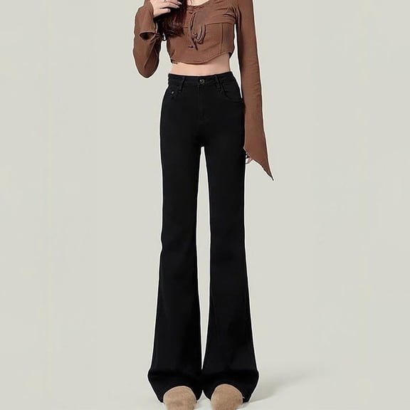 JUSLIO Womens Pants Comfortable Casual Jeans Pants for Women Straight Leg Pants Black L