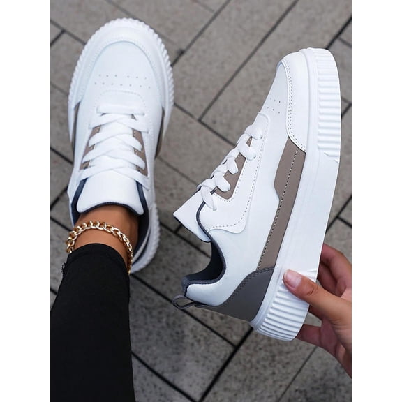 White Wave Sole Colorblock Sneakers - Lightweight Gray Accent Women's Shoes for Year-Round Comfort