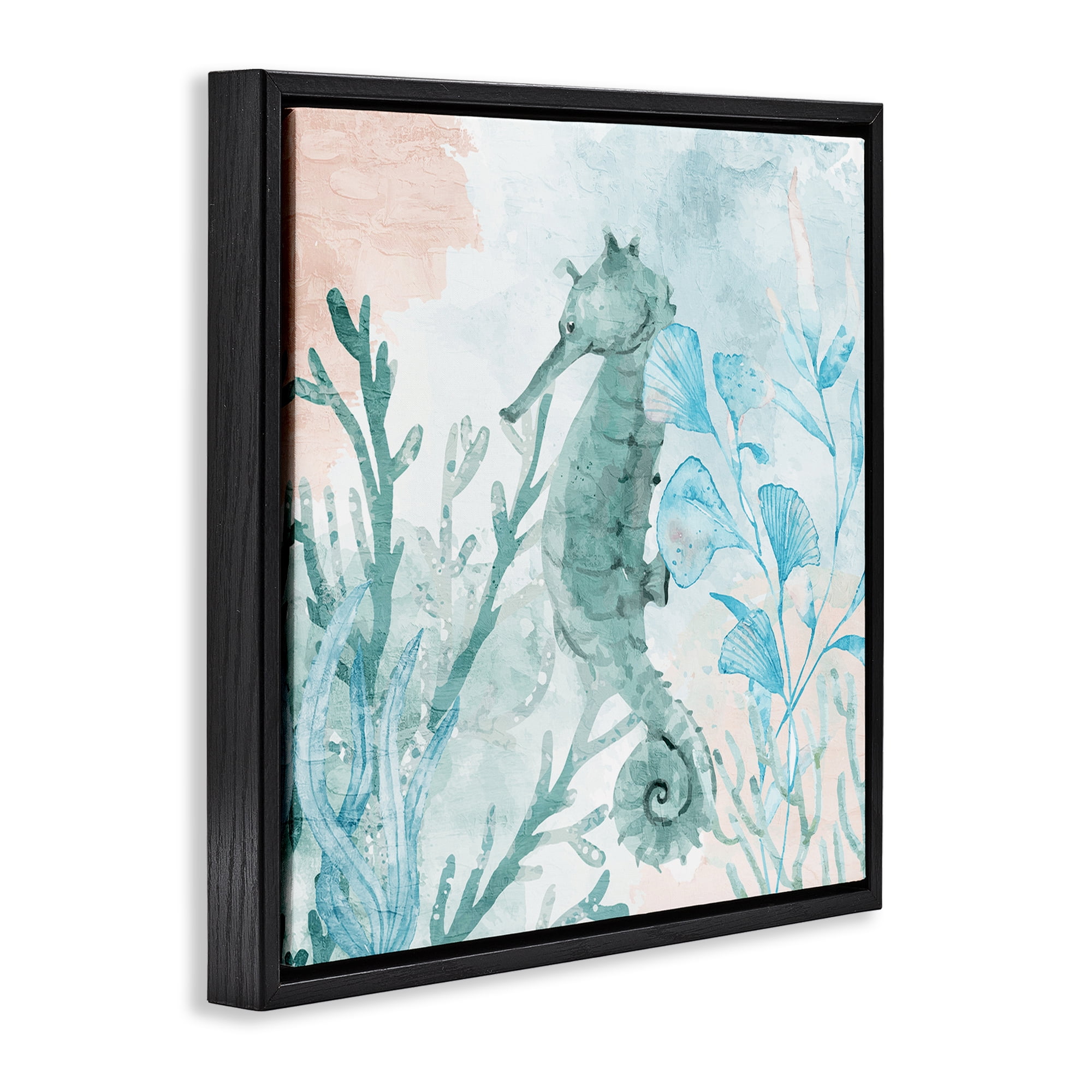 Stupell Industries Seahorse Sea Swim Black Framed Floater Canvas Wall Art, design by Kim Allen