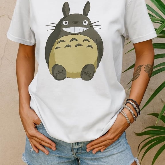 Cute Totoro Unisex Heavy Cotton Tee, Anime T-Shirt, Gift for Miyazaki Fans, Graphic Tee, Casual Wear, Birthday Present, Cozy Apparel