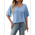 thumbnail image 3 of Womens V-Neck Tops Dressy Double Layer Bell Sleeve 3/4 Length Ruffle Sleeve T Shirts L, 3 of 8