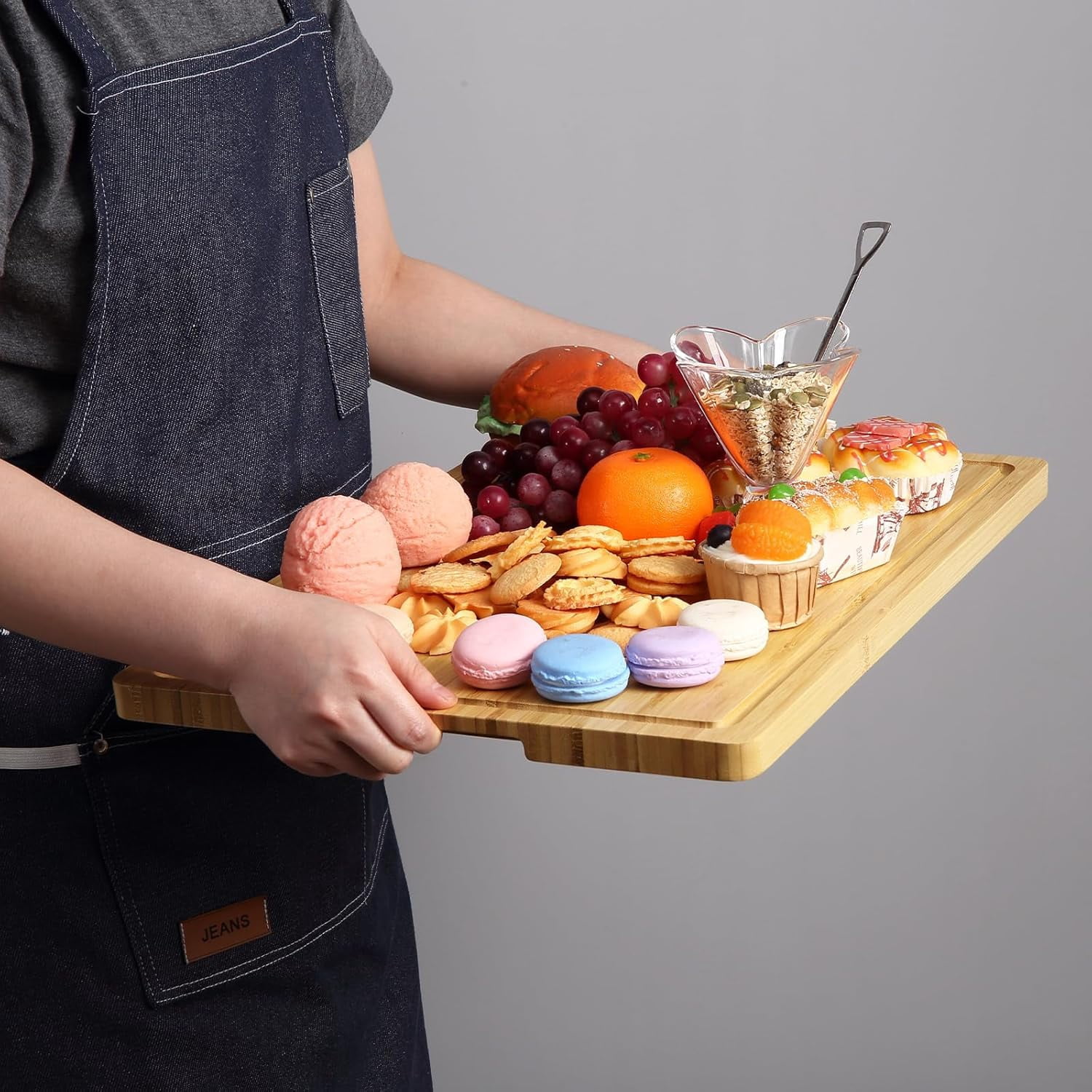 Twister.CK Large Cutting Board for Kitchen, 20 x 14 Inch Bamboo Wood Butcher Chooping Board with Juice Groove, Reversible Cheese Board Charcuterie Serving Tray