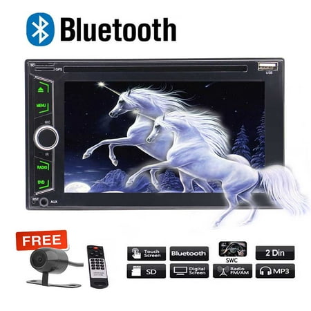 Affordable Price! Double Din Car Stereo Car DVD Player AM/FM Radio with Bluetooth 6.2 Inch Touch Screen Multimedia Player USB/SD AUX-IN AV Out Subwoofer with Free Rear Camera and IR