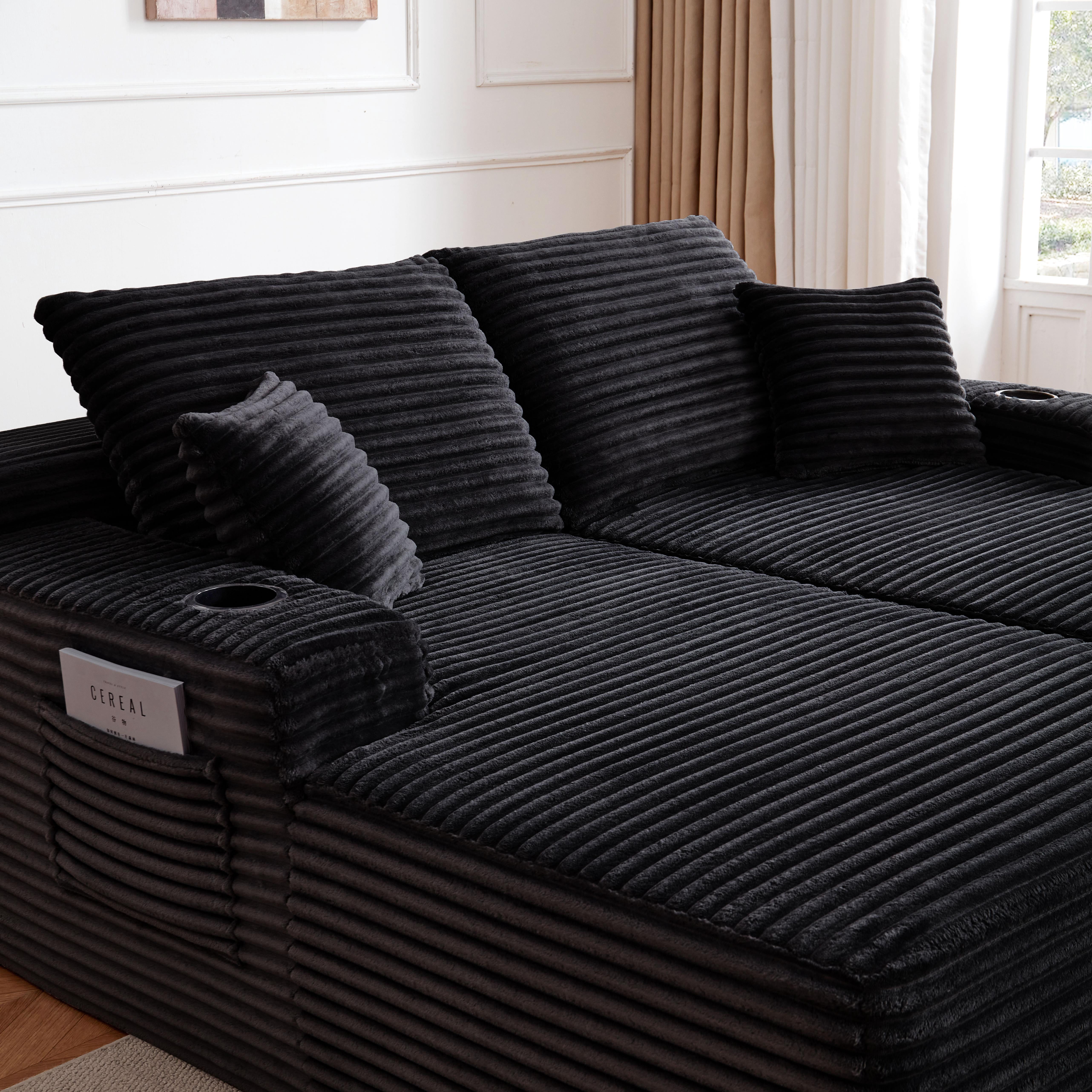 avobird 69" Cloud Loveseat, L-Shaped Modular Sofa with Deep-Seat Design, Comfortable 2 Seater Couch for Modern Living Room, Plush Fabric, Black