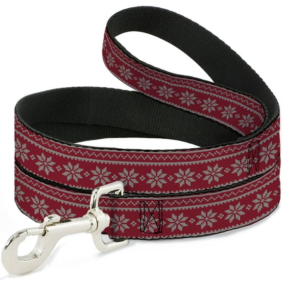 Buckle-Down Pet Leash, Dog Leash, Christmas Holiday Fair Isle Stitch Pattern Red White, 4 Feet Long 1.0 Inch Wide