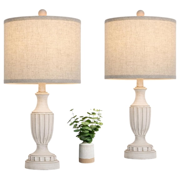 Nordic Hygge Set of 2 White Rustic Vintage Table Lamps for Living Room Bedroom