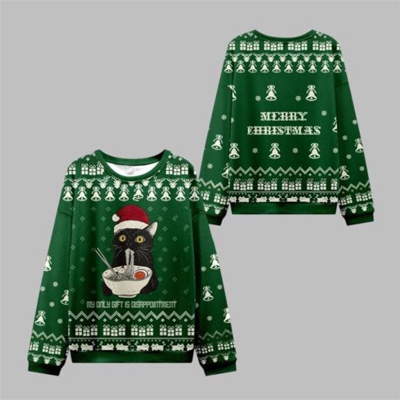 2025 Christmas The Cat Eating Ramen Ugly Sweater