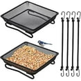 thumbnail image 2 of 2 Pcs Deck Railing Bird Feeder Tray for Balcony 7 x 7 x 2 Inch Compact Platform Bird Seed Tray with 4 Fixed Elastic Rope Ground Mesh for Garden Backyard Outside Wild Birds or Squirrels, 2 of 7