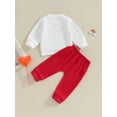 thumbnail image 4 of Suealasg Toddler Boys Girls Valentines Day Pants Set 2-piece Baby Boys Girls Clothes Spring Long Sleeve Crew Neck Embroidery Letters Sweatshirt +Elastic Waist Pants, 4 of 9