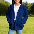 thumbnail image 5 of Girls Zip Up Hoodies, Teen Full-Zip Hooded Sweatshirt Jacket, Casual Fall Long Sleeve Solid Lightweight Outerwear with Pockets Blue 150, 5 of 6