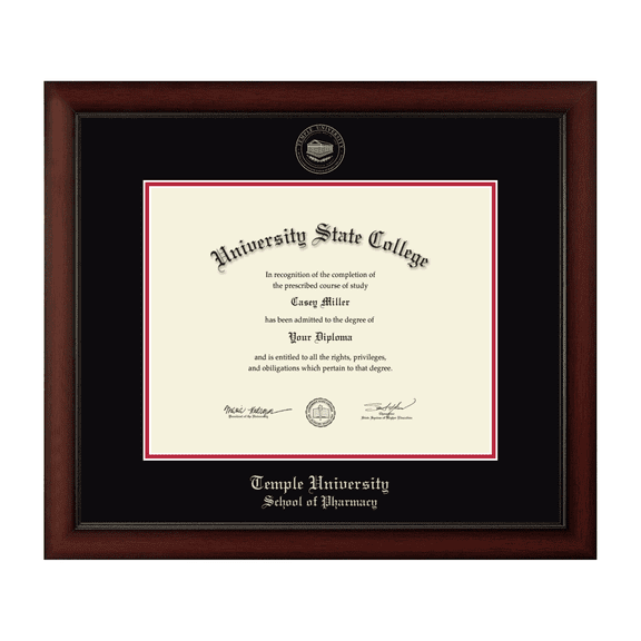 Framerly - Temple Pharmacy Diploma Frame with Black and Red Mat