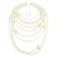 thumbnail image 2 of Yesbay 1 Set Women Necklace Earrings Set Exaggerated Multi-layer Faux Pearl Smooth Adjustable Length Hanging Earrings Hook Earrings Prom Party Jewelry Set, 2 of 8