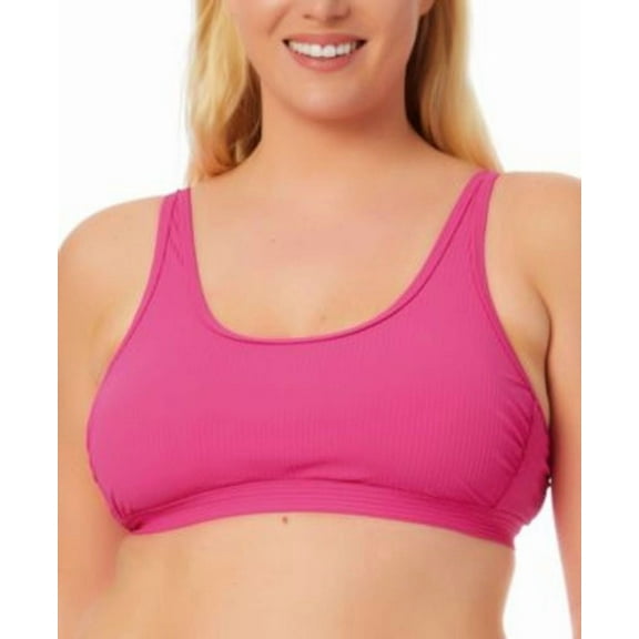 California Waves FUCHSIA SIZZLE Plus Size Ribbed Bikini Swim Top, US 1 (16-18)