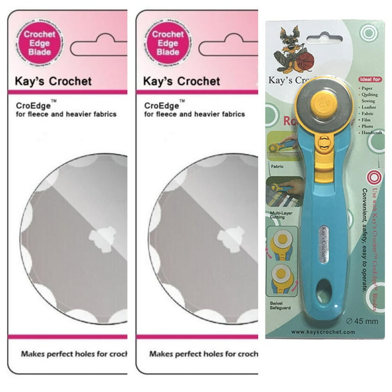 Kay's Crochet Croedge Skip Stitch Blade for Fleece Pack of 2 with 45 mm Rotary  Cutter 
