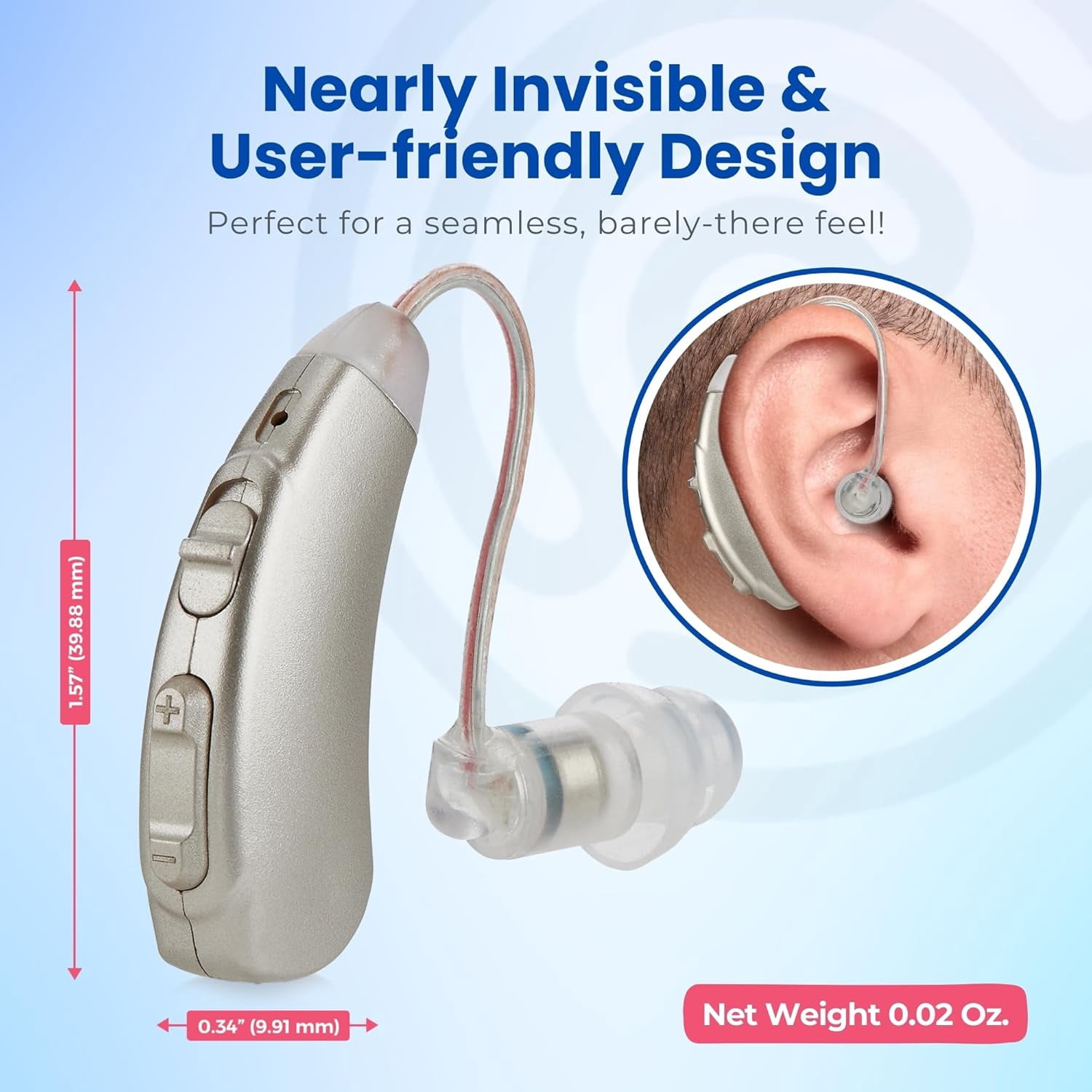 Rechargeable Hearing Aids for Seniors - Behind-the-Ear Hearing Amplifier PSAP Design w/Noise Cancellation, Personal Sound Amplification Device Pair, LCD Magnetic Charging Dock,Sliver